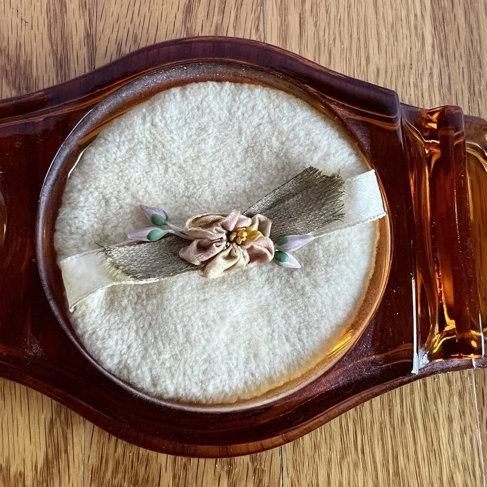 Apollo Studios Antique 24k Gold‎ Amber Glass Vanity Compact Powder Box